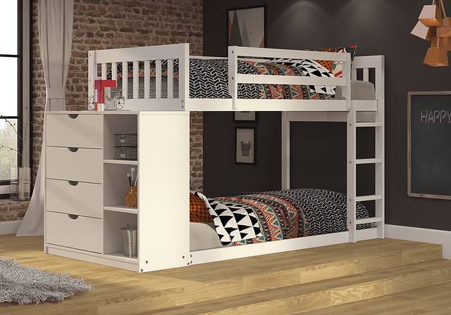 Kids Aklina White Twin/Twin Bunk Bed with Dresser - Thumbnail - Image 2