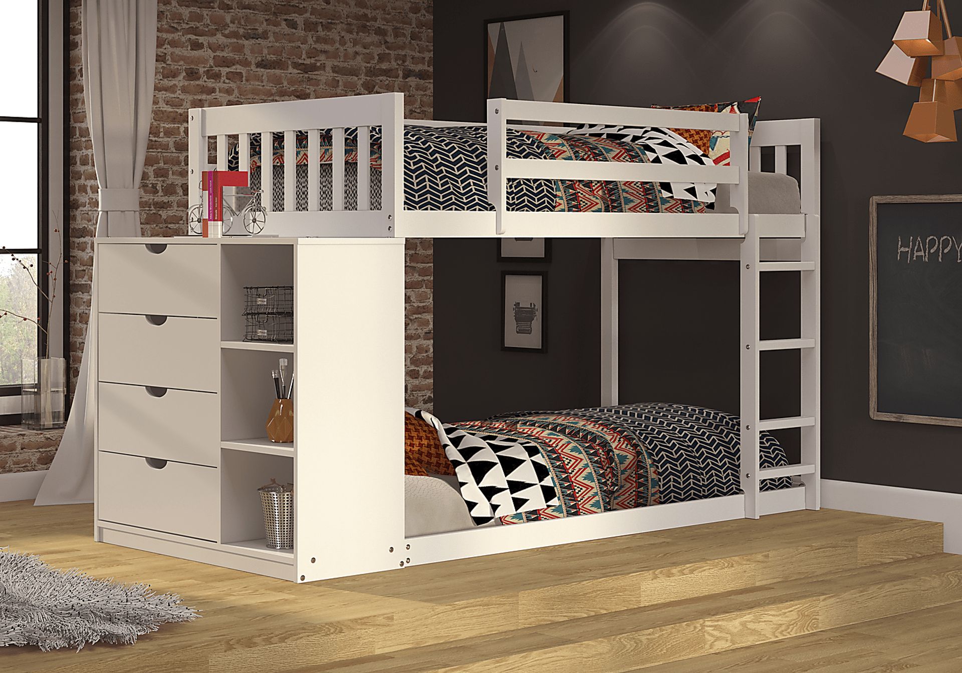 Kids Aklina White Twin/Twin Bunk Bed with Dresser - Image 2