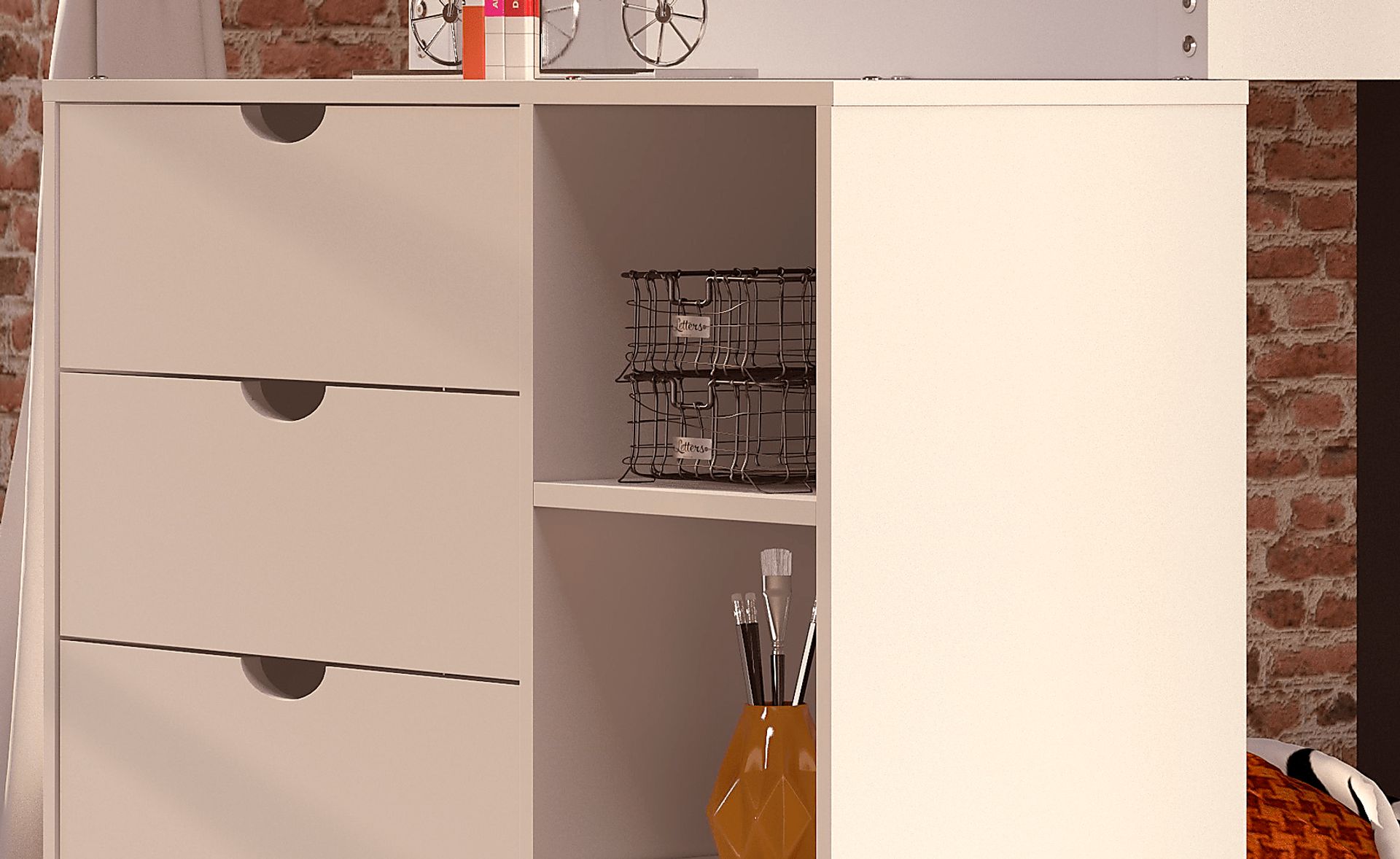 Kids Aklina White Twin/Twin Bunk Bed with Dresser - Image 3