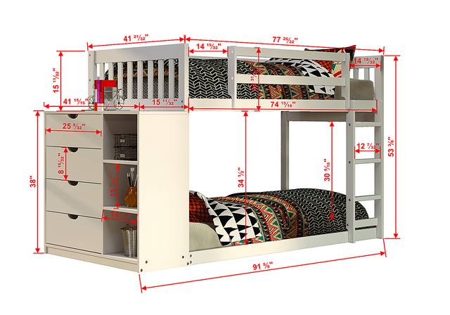 Kids Aklina White Twin/Twin Bunk Bed with Dresser - Thumbnail - Image 4