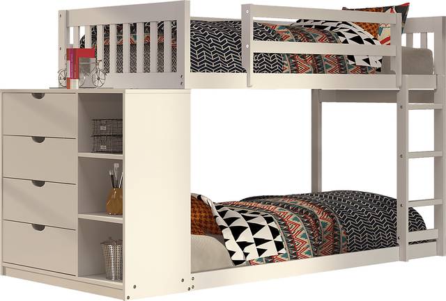 Kids Aklina White Twin/Twin Bunk Bed with Dresser - Thumbnail - Image 1