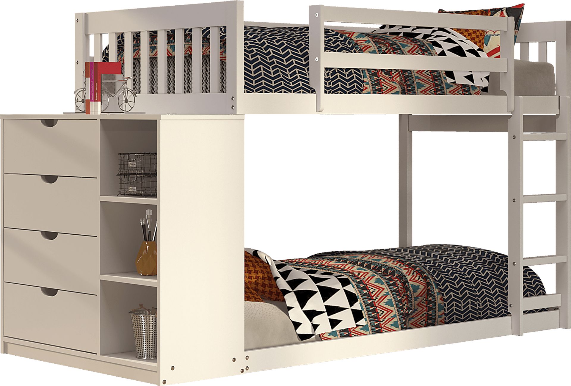 Kids Aklina White Twin/Twin Bunk Bed with Dresser - Image 1