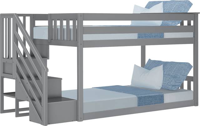 Kids Alejo Gray Twin/Twin Low Bunk Bed with Staircase - Thumbnail - Image 3