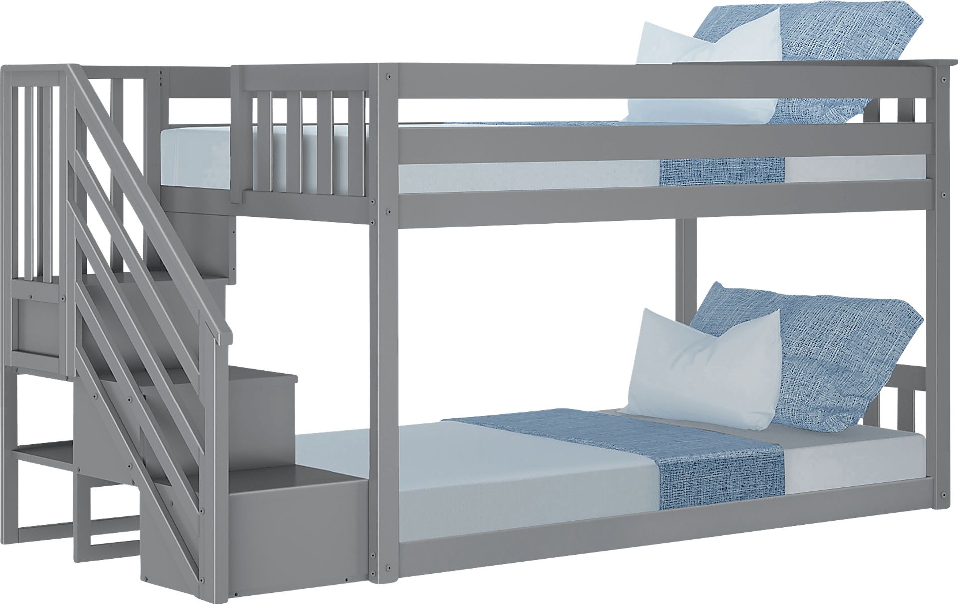 Kids Alejo Gray Twin/Twin Low Bunk Bed with Staircase - Image 3