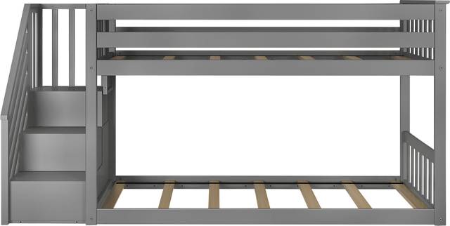 Kids Alejo Gray Twin/Twin Low Bunk Bed with Staircase - Thumbnail - Image 4