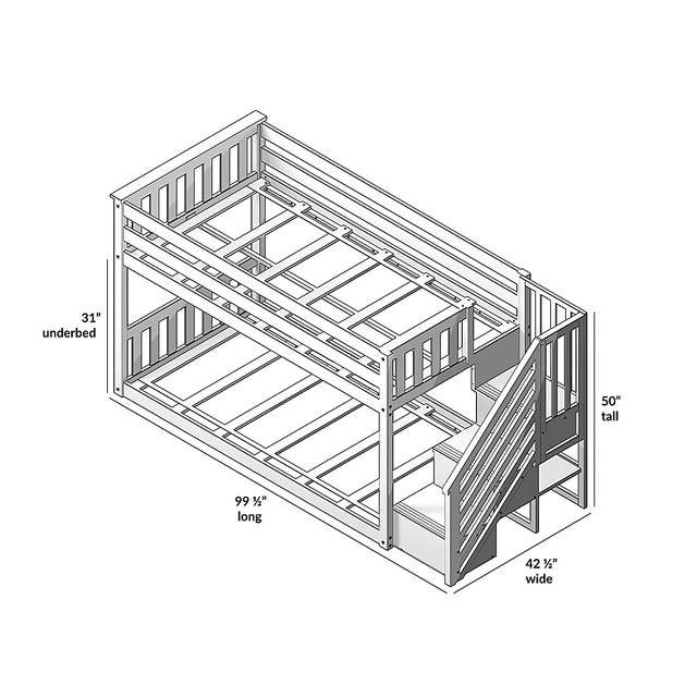 Kids Alejo Gray Twin/Twin Low Bunk Bed with Staircase - Thumbnail - Image 6