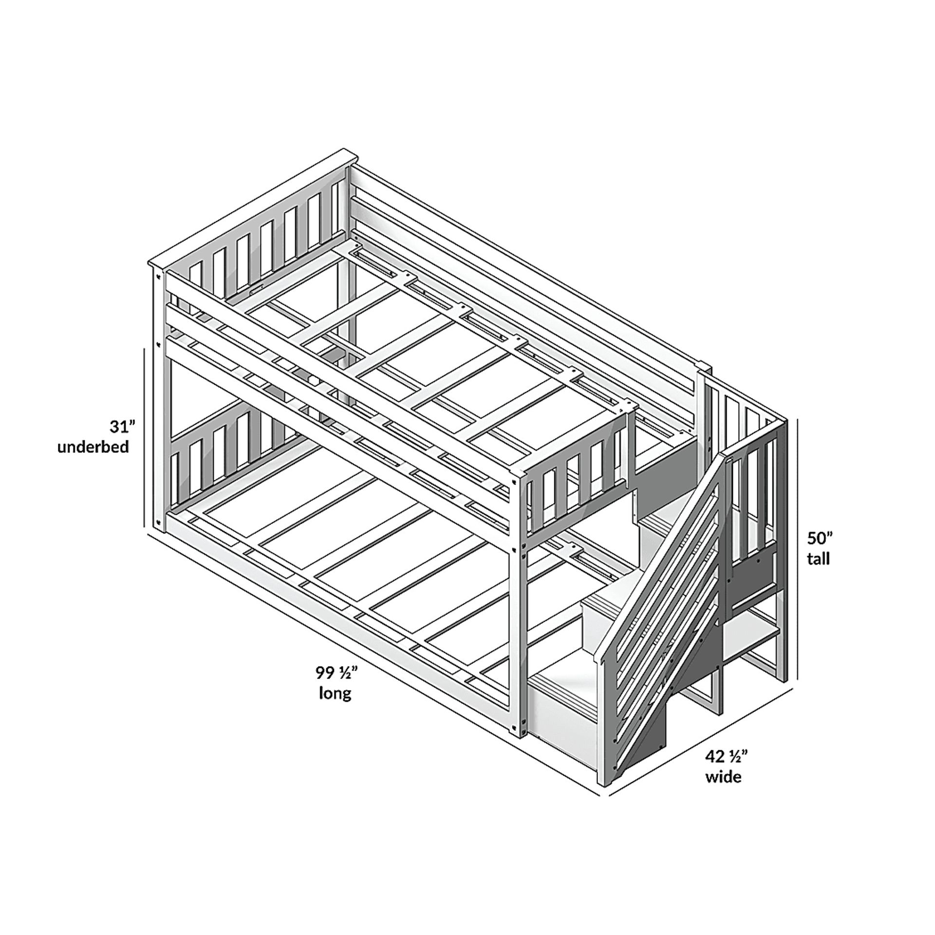 Kids Alejo Gray Twin/Twin Low Bunk Bed with Staircase - Image 6