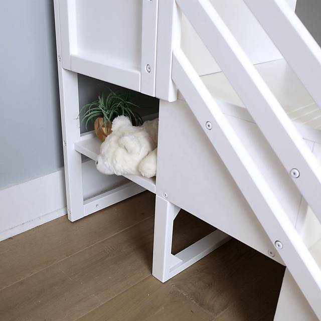 Kids Alekos White Twin/Twin Low Bunk Bed with Staircase and Purple Tent - Thumbnail - Image 6