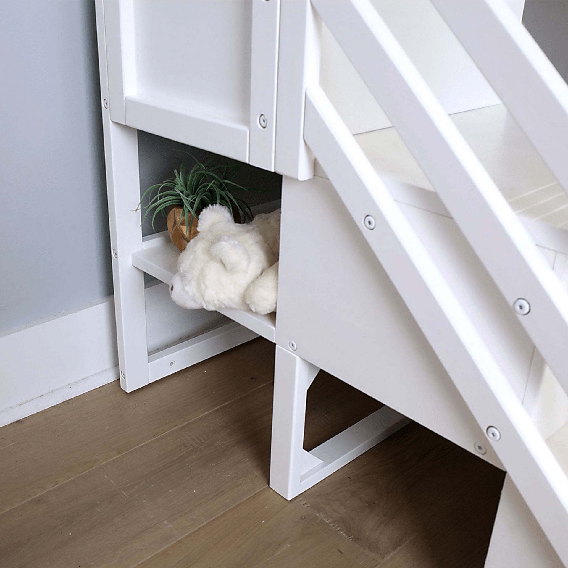 Kids Alekos White Twin/Twin Low Bunk Bed with Staircase and Purple Tent - Image 6