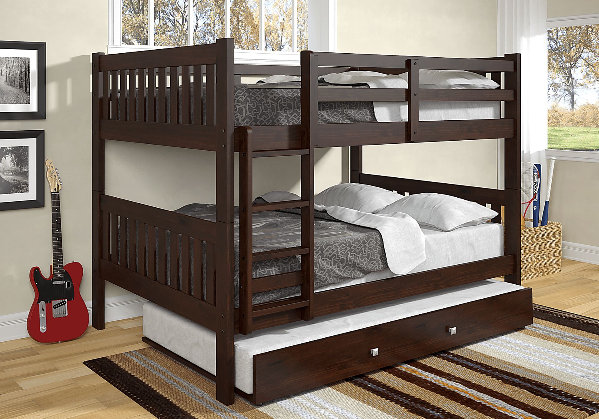 Kids Aleyna II Dark Brown Full/Full Bunk Bed with Trundle - Image 3