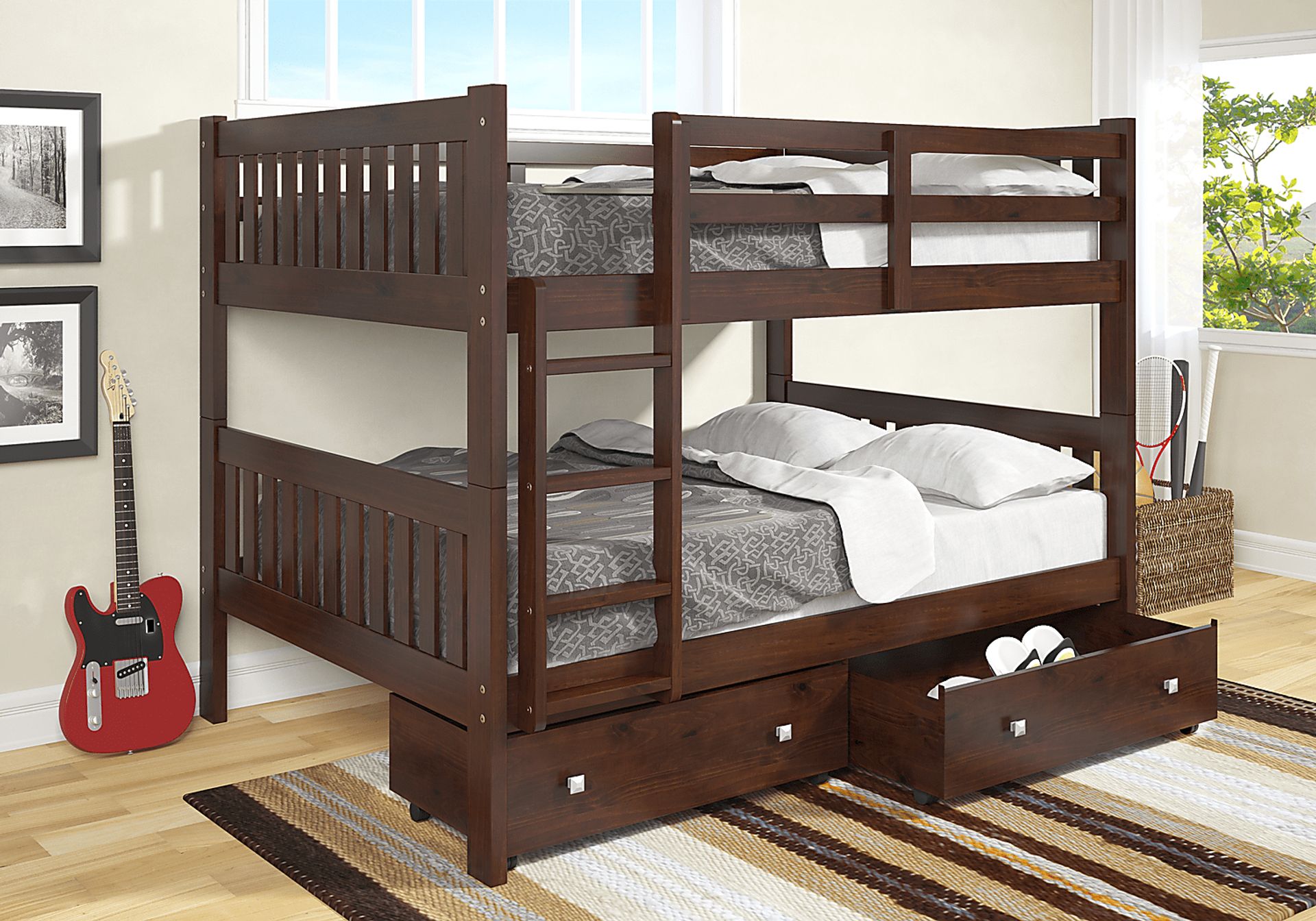 Kids Aleyna III Dark Brown Full/Full Bunk Bed with Drawers - Image 2