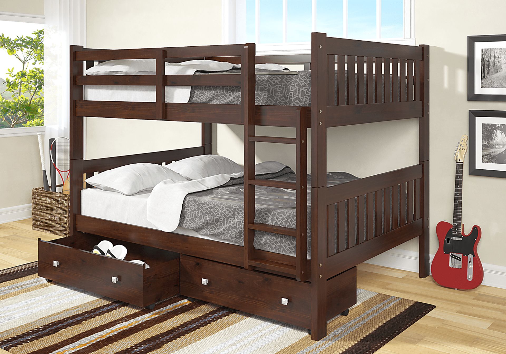 Kids Aleyna III Dark Brown Full/Full Bunk Bed with Drawers - Image 3