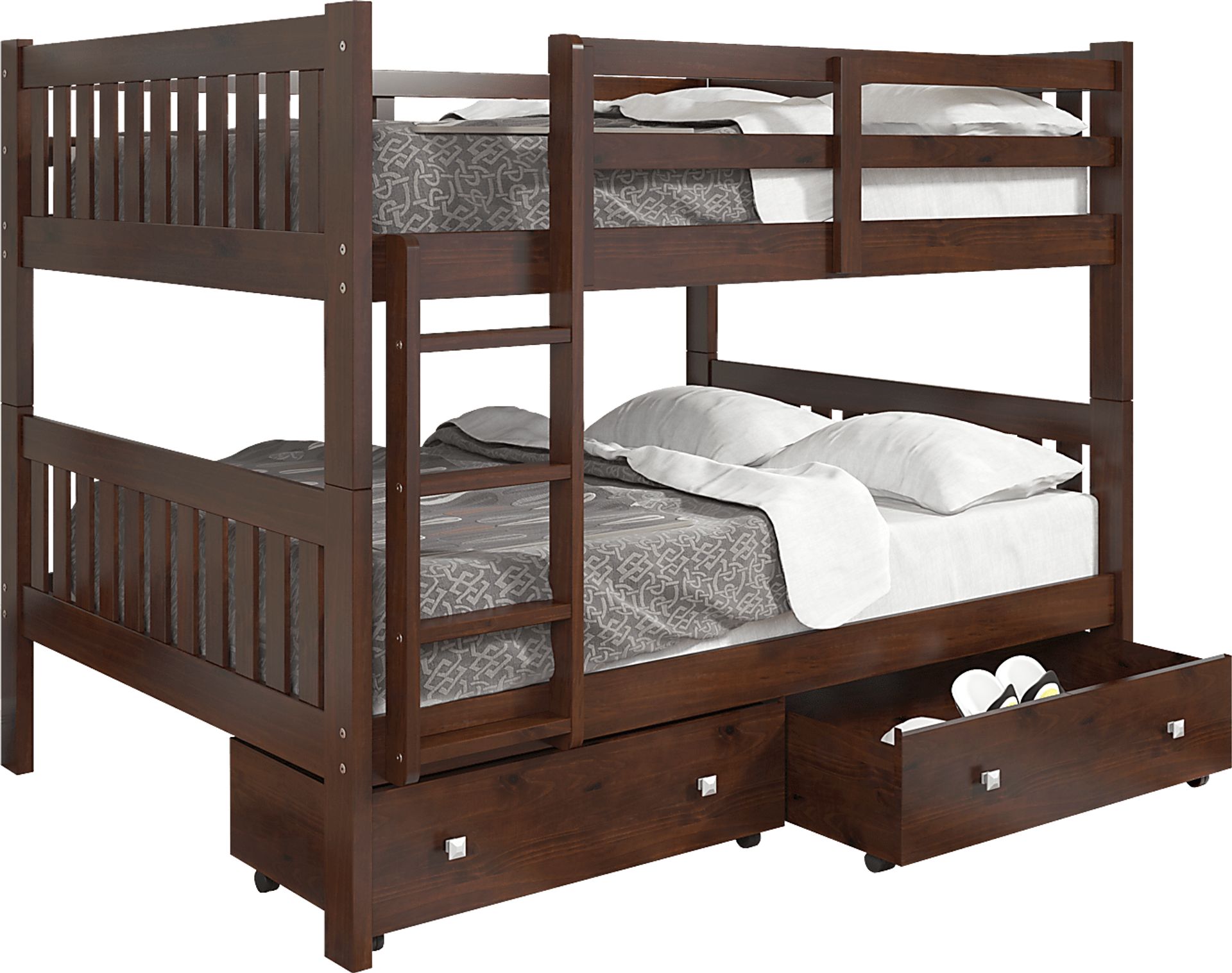 Kids Aleyna III Dark Brown Full/Full Bunk Bed with Drawers - Image 1