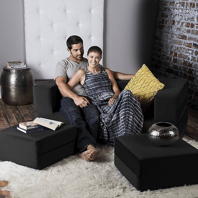 Alfy Black Convertible Loveseat and Ottomans - Thumbnail - Image 4