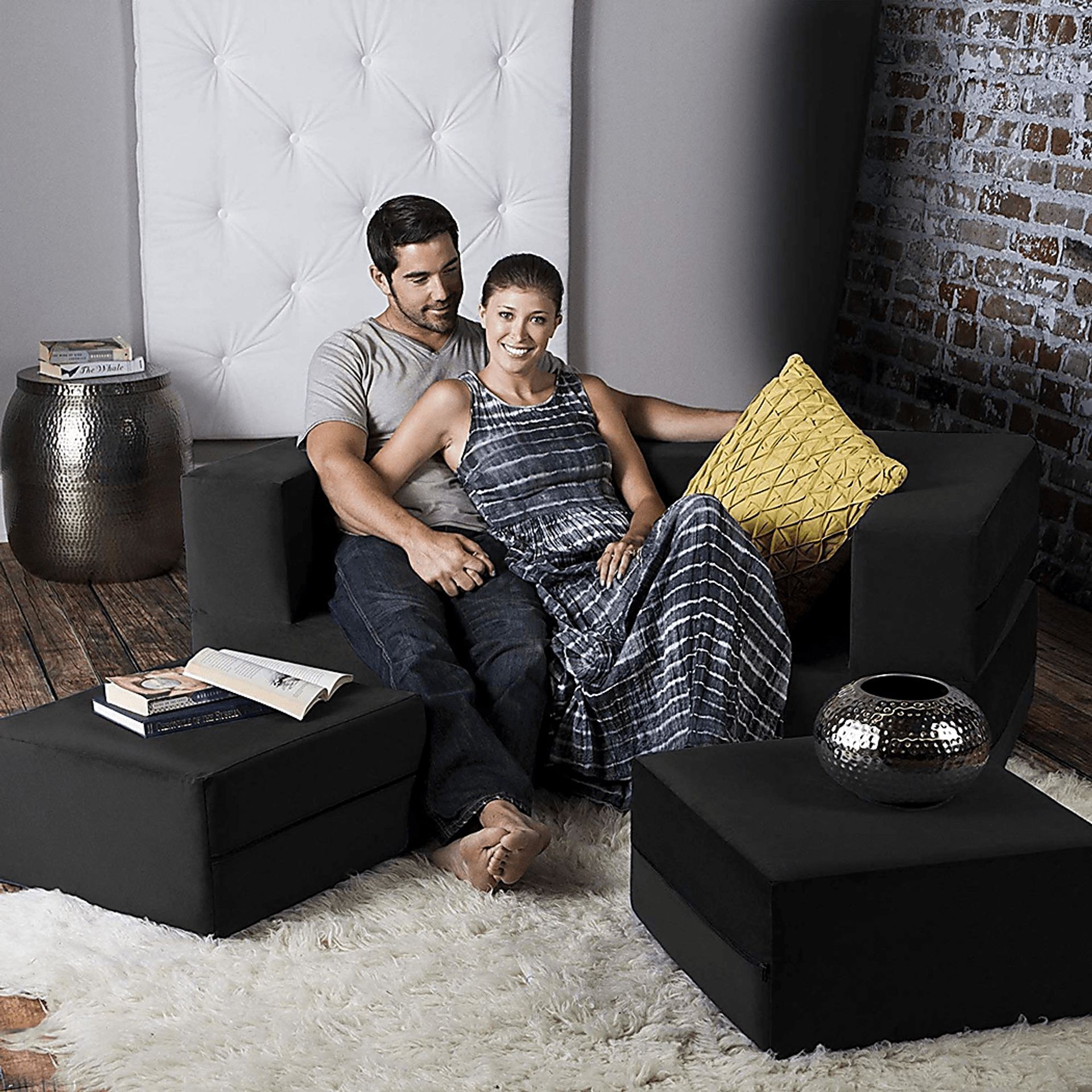 Alfy Black Convertible Loveseat and Ottomans - Image 4