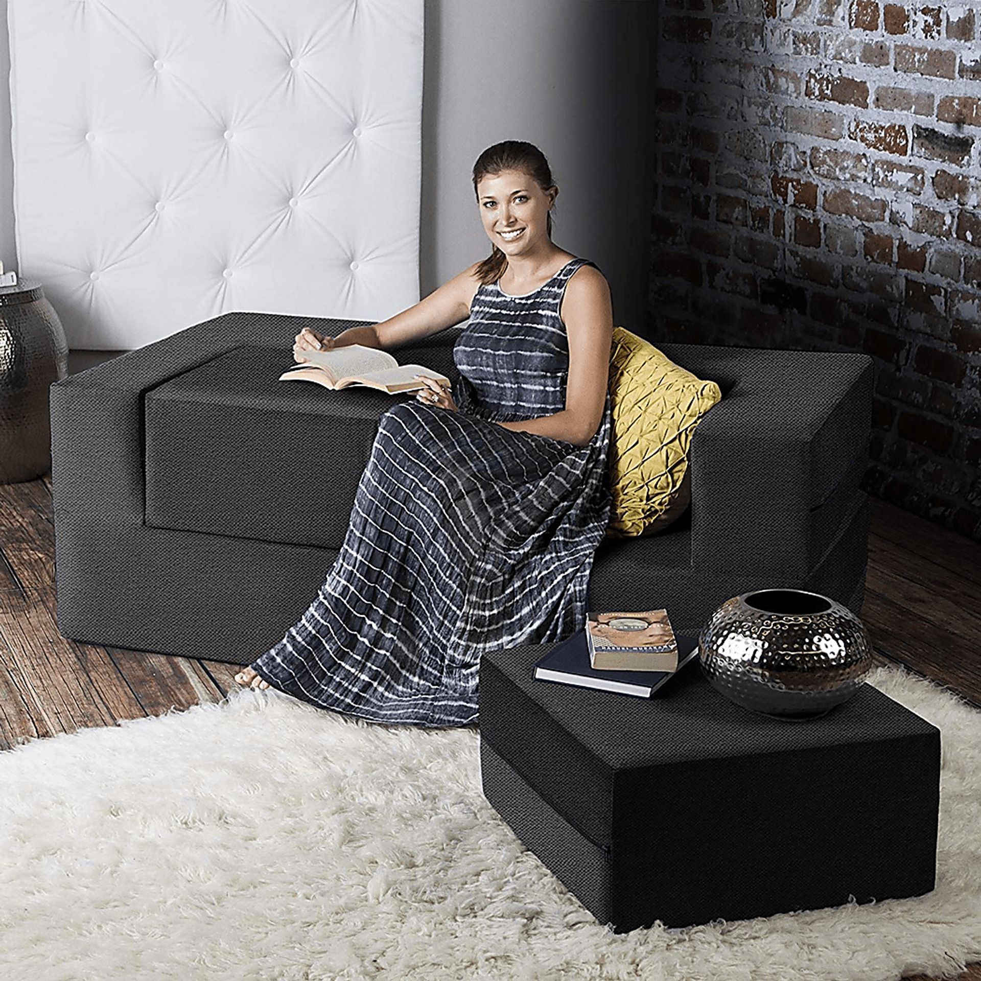 Alfy Black Convertible Loveseat and Ottomans - Image 5
