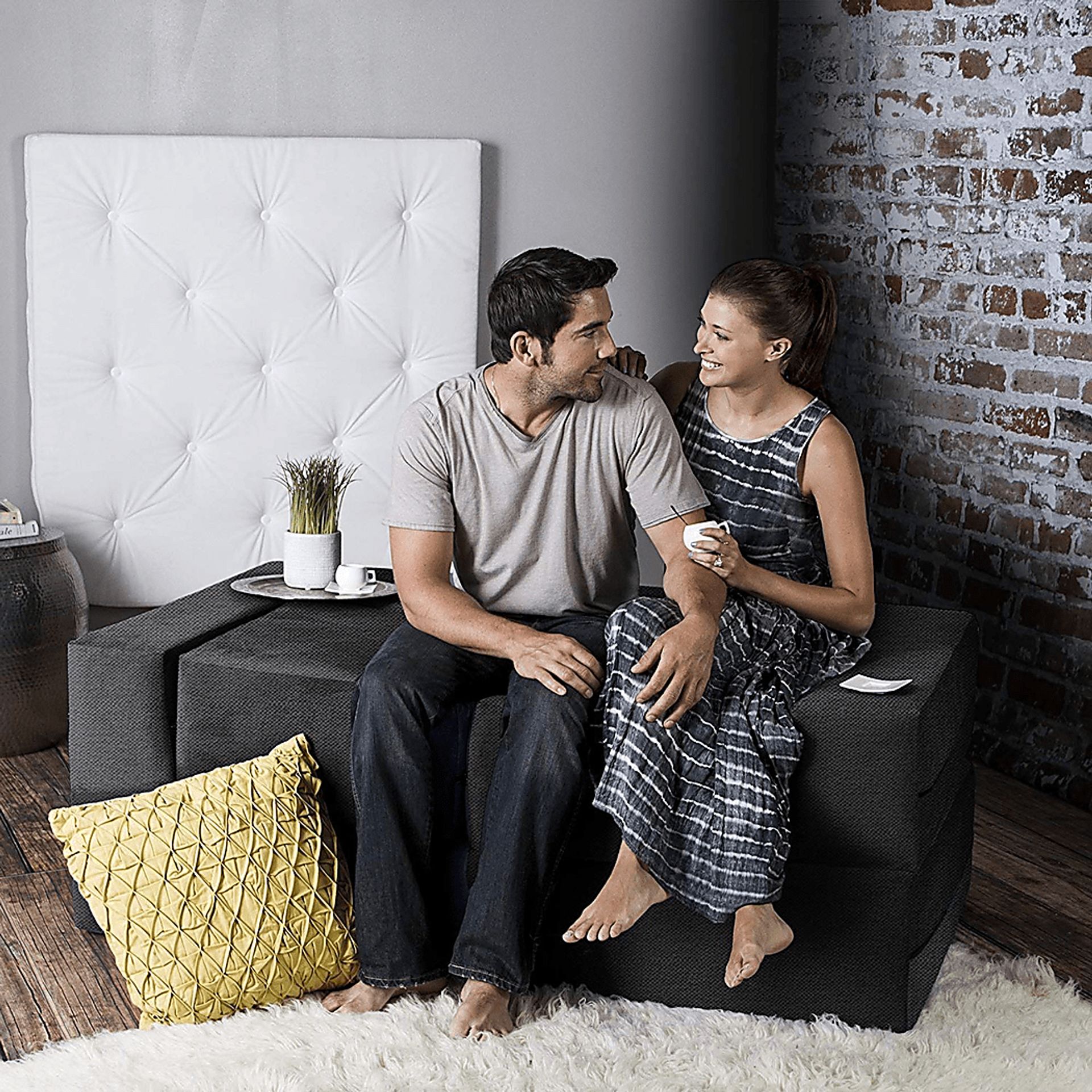 Alfy Black Convertible Loveseat and Ottomans - Image 6