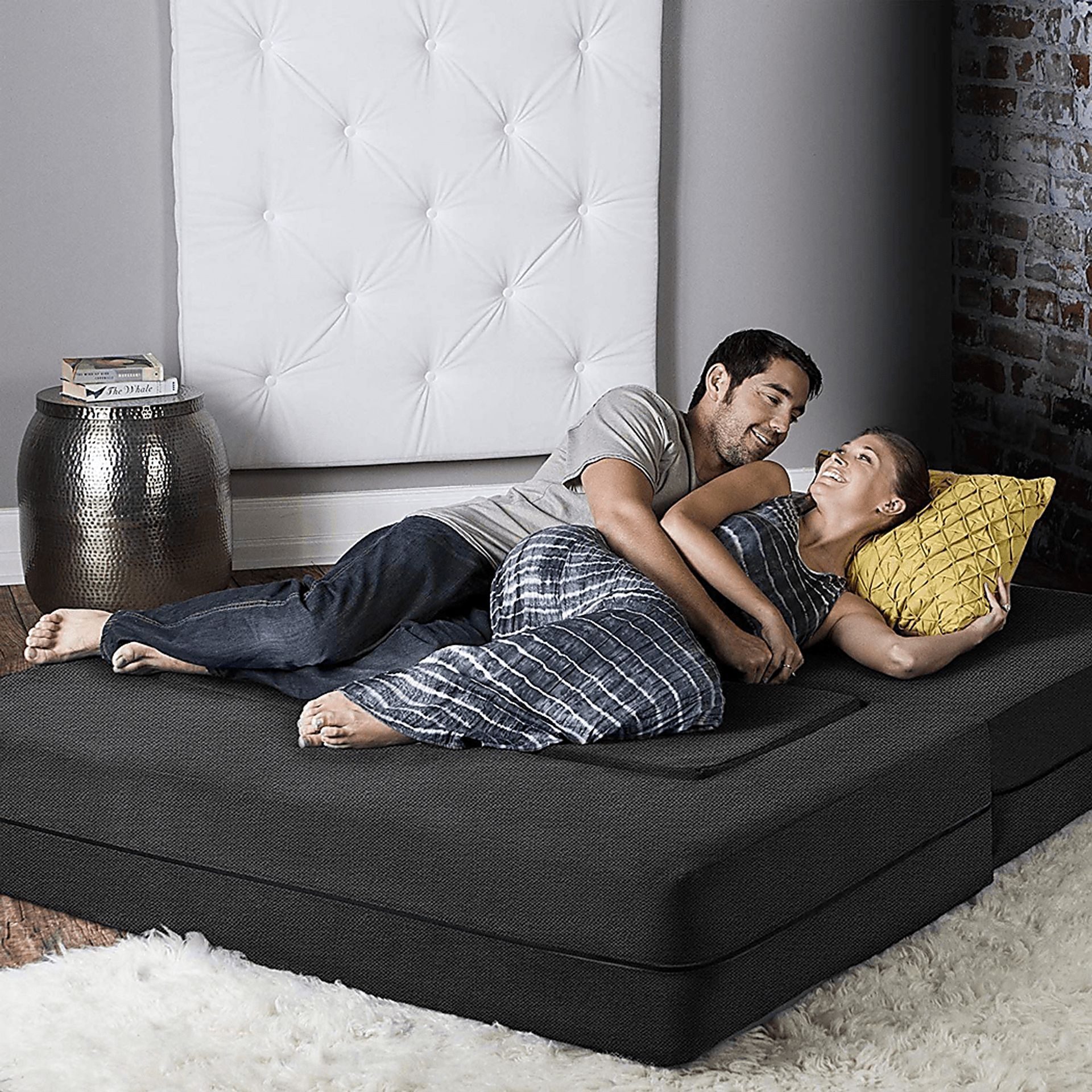 Alfy Black Convertible Loveseat and Ottomans - Image 7