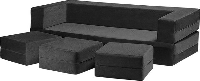 Alfy Black Convertible Sofa and Ottomans - Thumbnail - Image 2