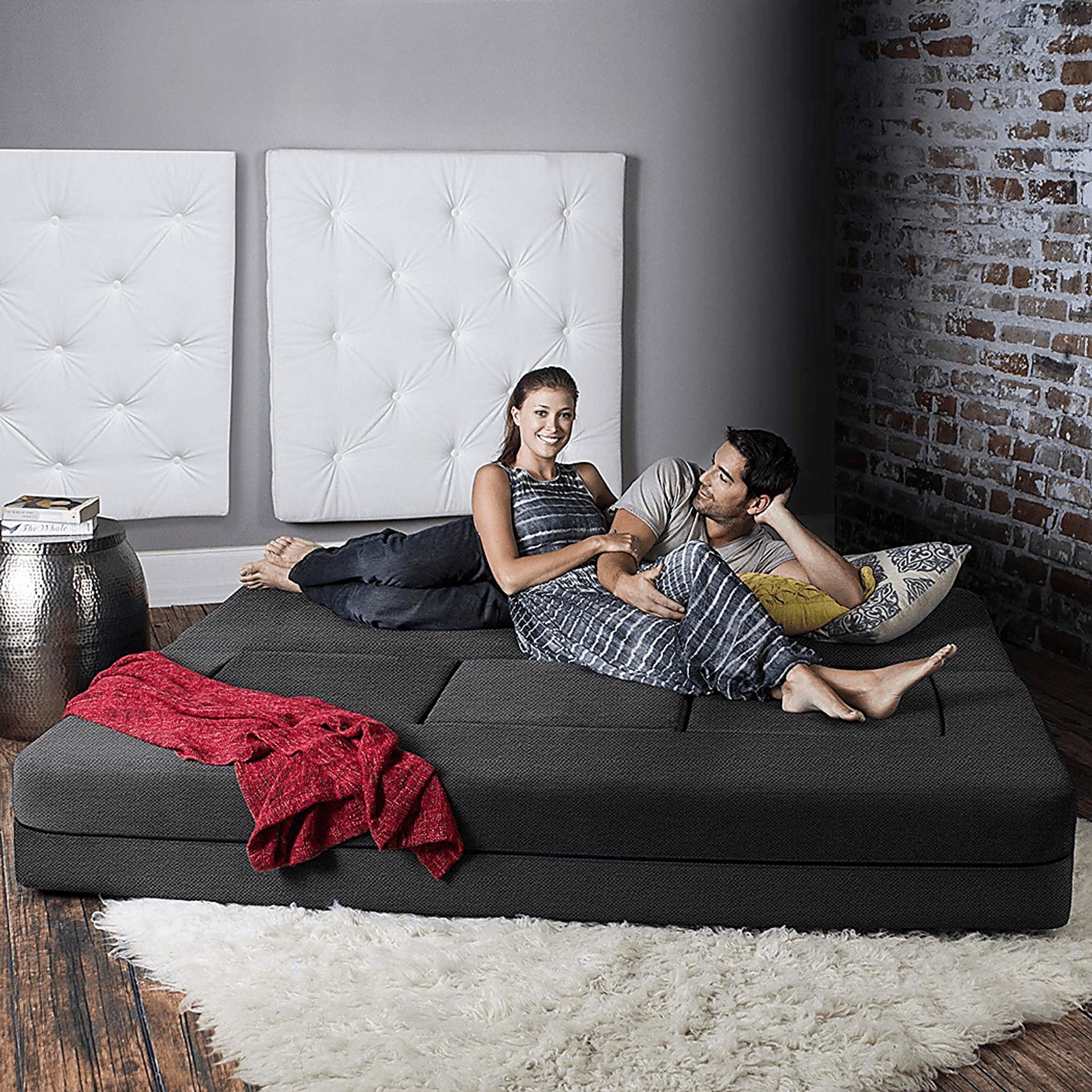 Alfy Black Convertible Sofa and Ottomans - Image 4