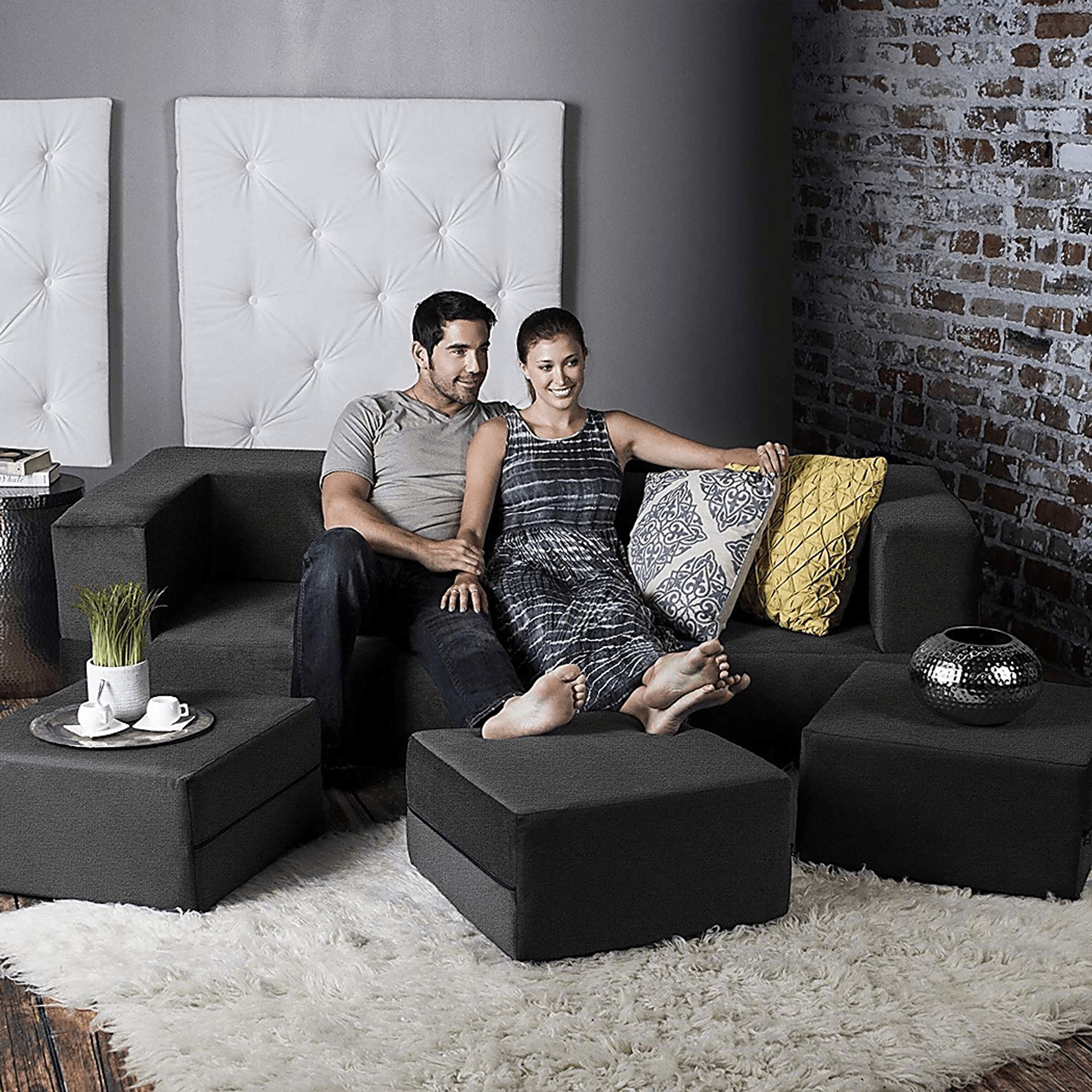 Alfy Black Convertible Sofa and Ottomans - Image 5