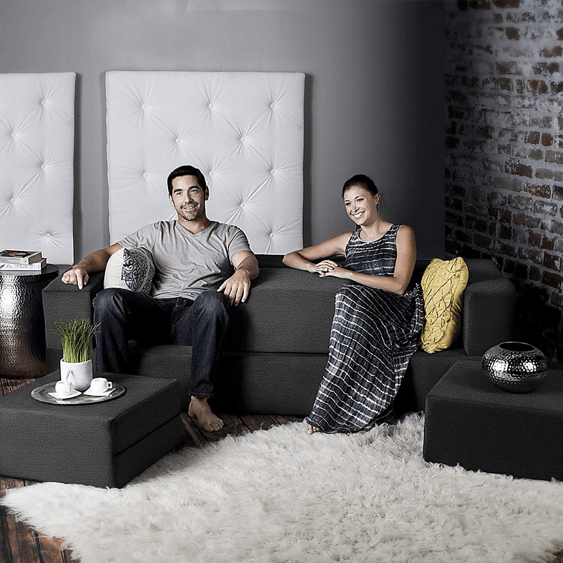 Alfy Black Convertible Sofa and Ottomans - Image 6