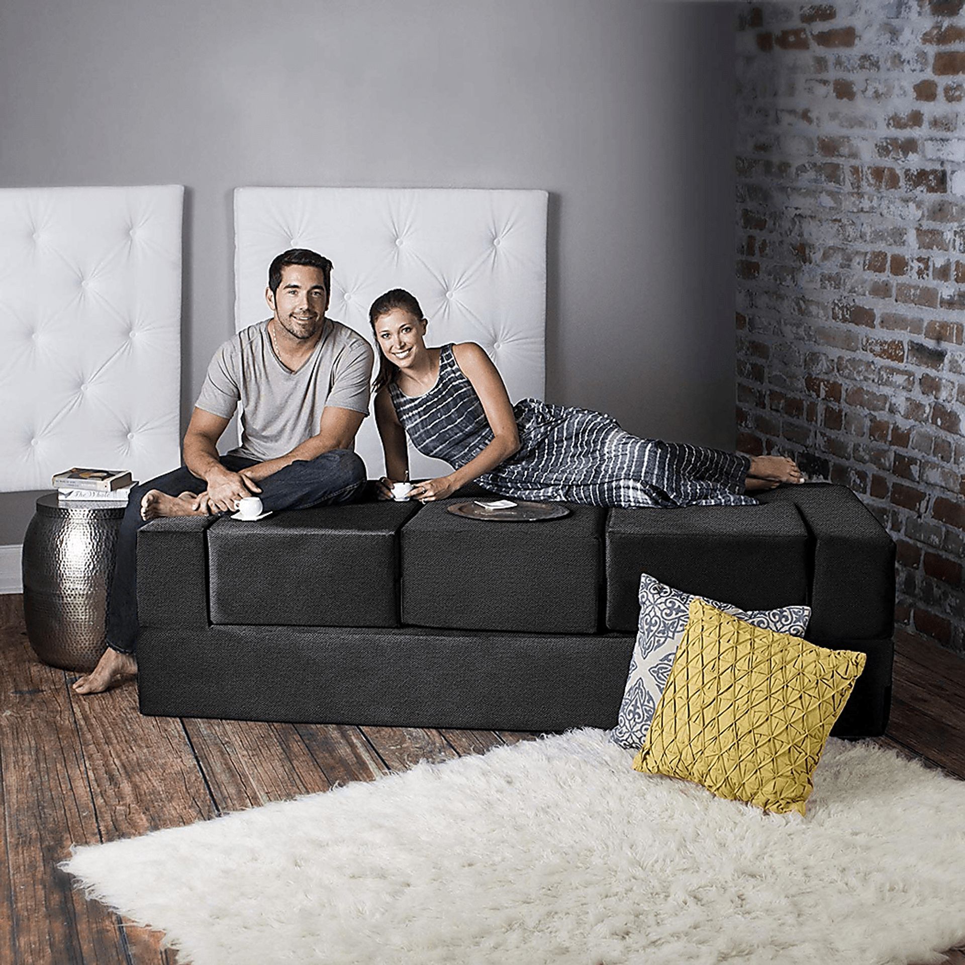 Alfy Black Convertible Sofa and Ottomans - Image 7
