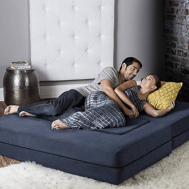 Alfy Blue Convertible Loveseat and Ottomans - Thumbnail - Image 6