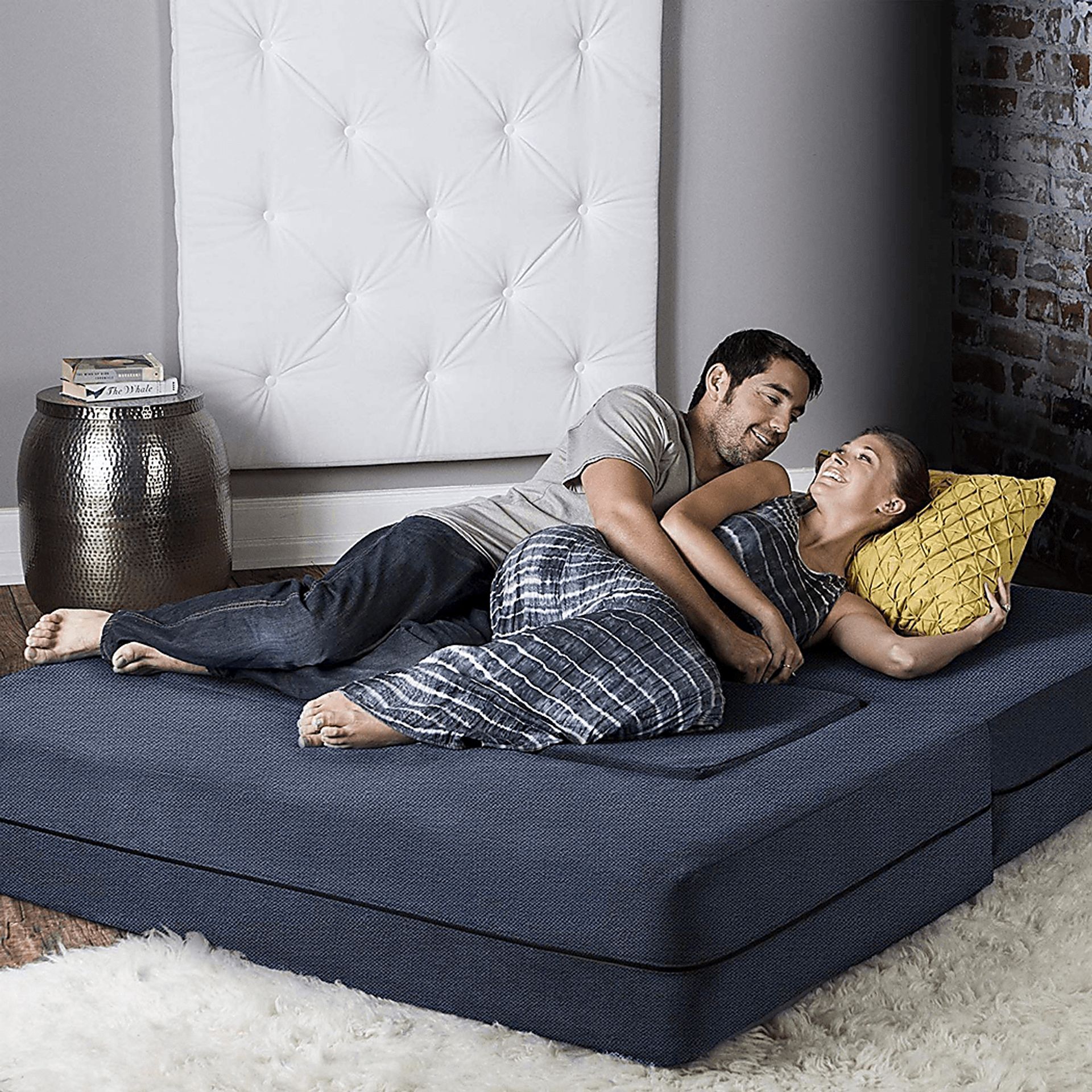 Alfy Blue Convertible Loveseat and Ottomans - Image 6