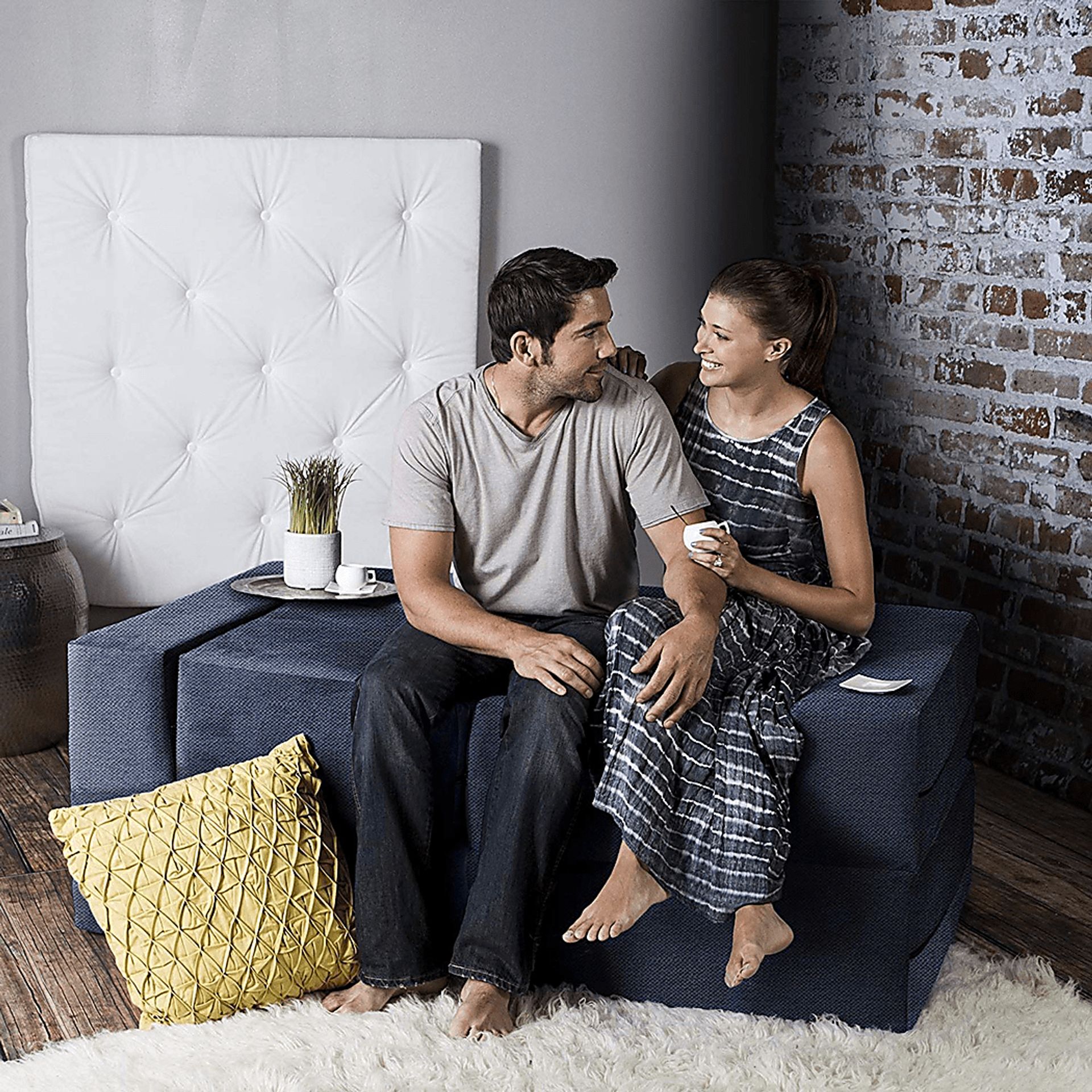 Alfy Blue Convertible Loveseat and Ottomans - Image 7