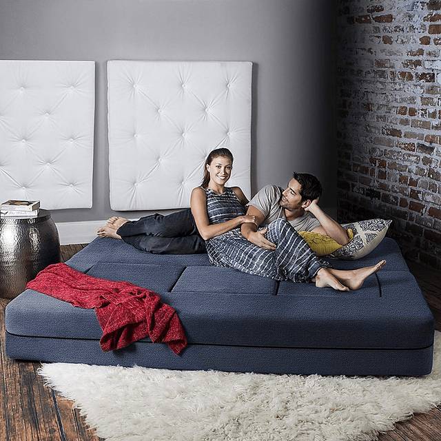 Alfy Blue Convertible Sofa and Ottomans - Thumbnail - Image 4