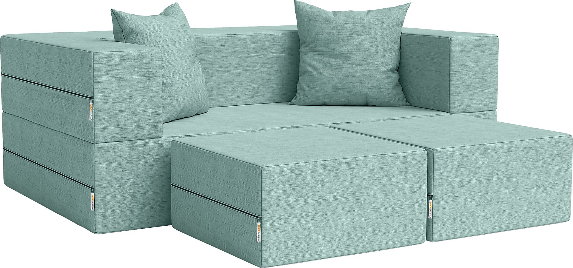 Kids Alfy Blue Loveseat & Ottomans, Set of 2 - Image 1