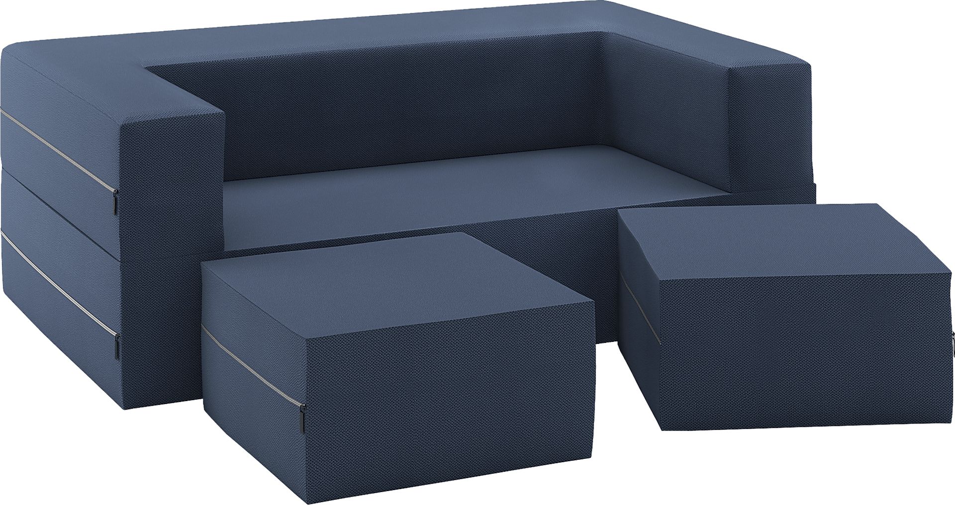 Kids Alfy Blue Loveseat & Ottomans Set - Image 1