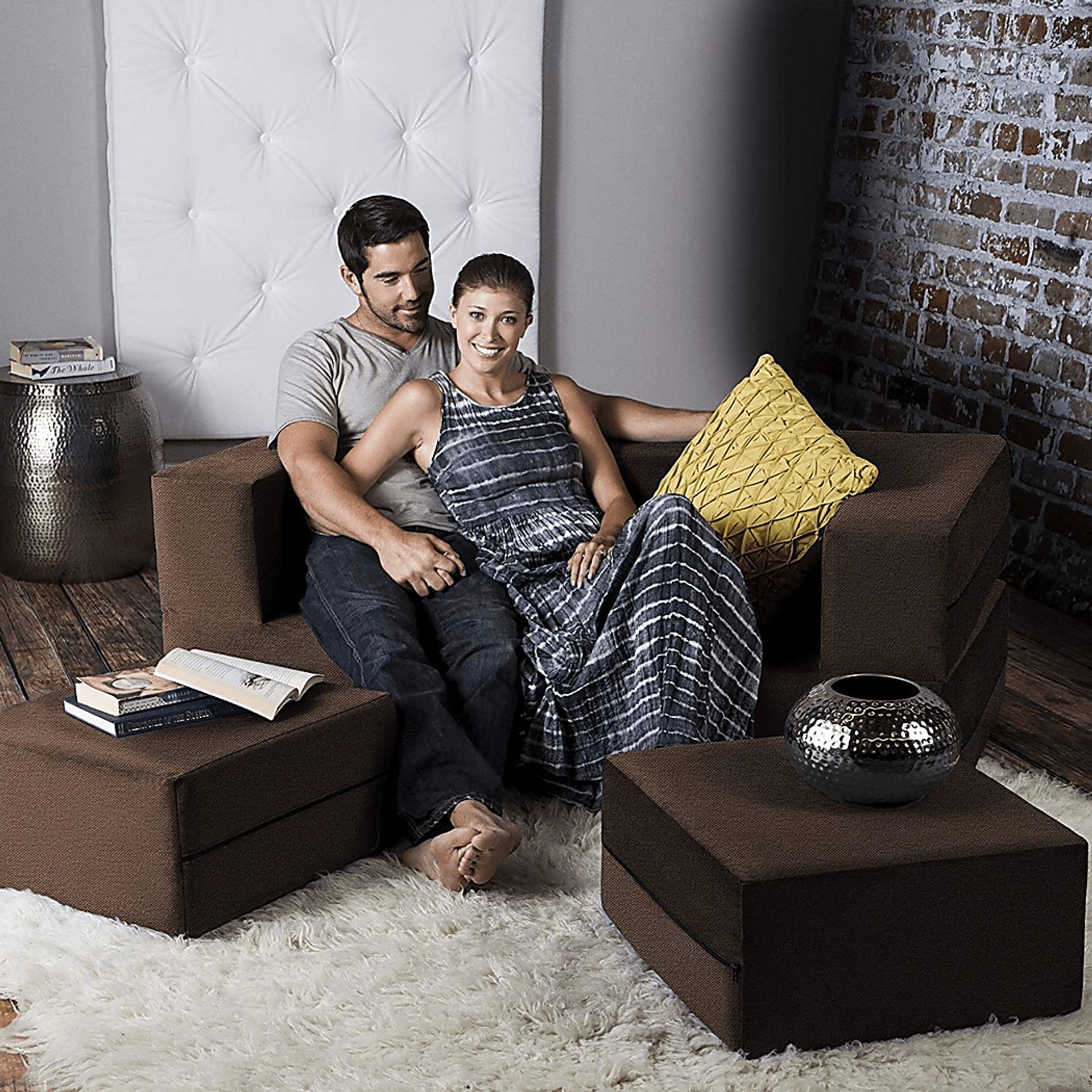 Alfy Brown Convertible Loveseat and Ottomans - Image 4