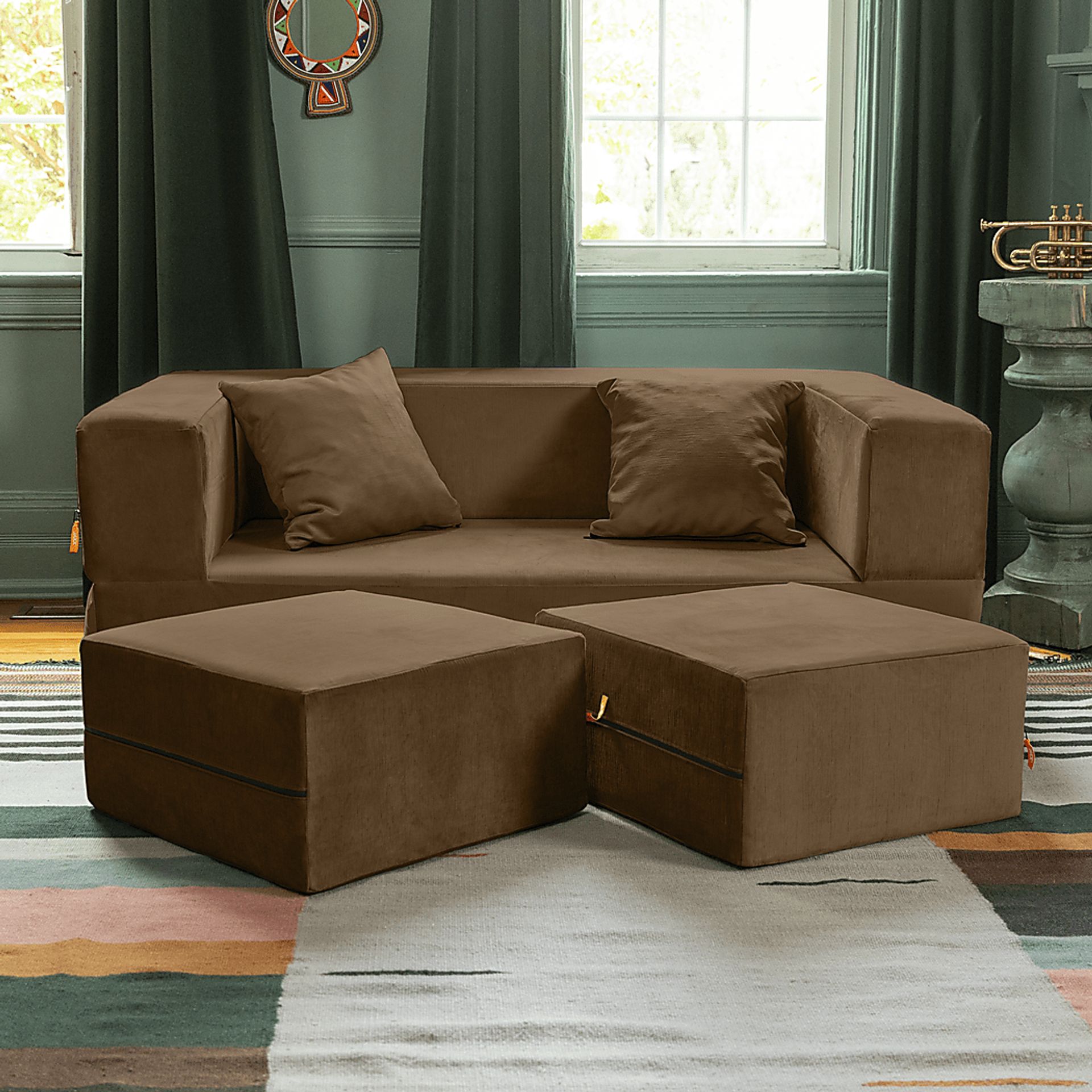 Kids Alfy Brown Loveseat & Ottomans, Set of 3 - Image 2