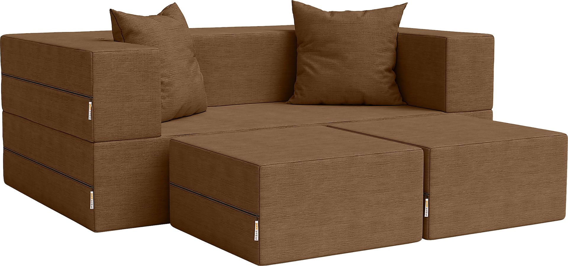 Kids Alfy Brown Loveseat & Ottomans, Set of 3 - Image 1