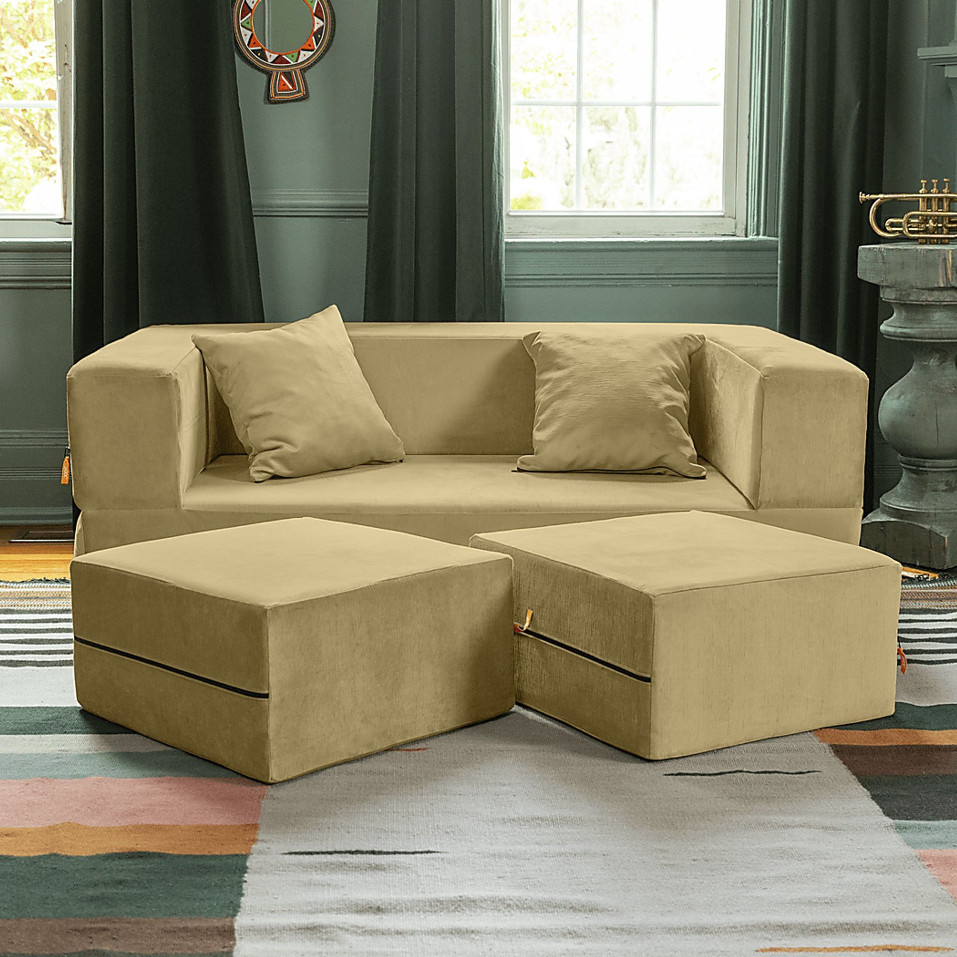 Kids Alfy Camel Loveseat and Ottomans, Set of 3 - Image 2