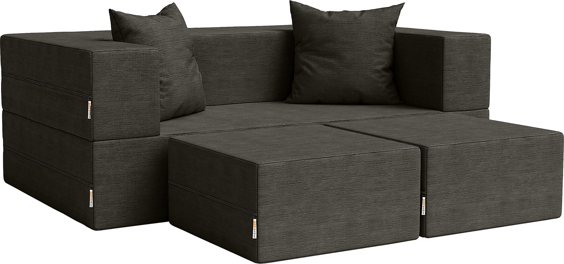 Kids Alfy Charcoal Loveseat and Ottomans, Set of 3 - Image 1