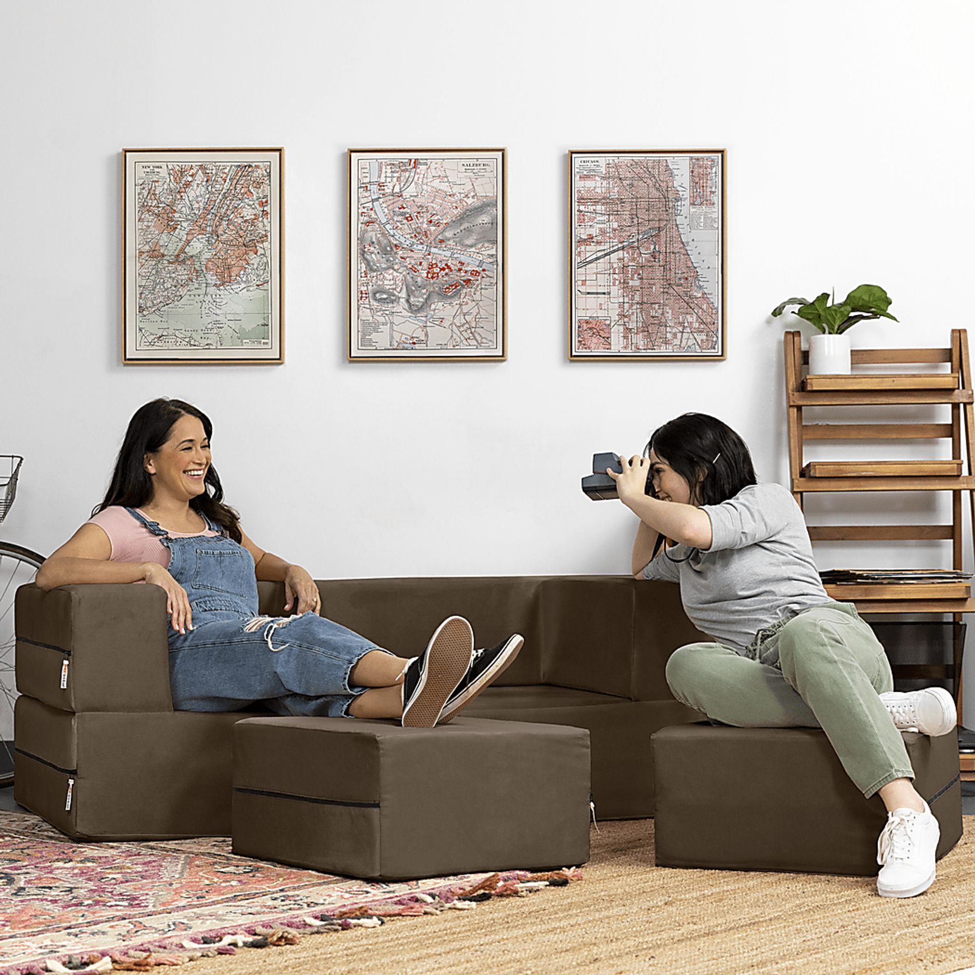 Kids Alfy Dark Brown Loveseat & Ottomans Set - Image 3