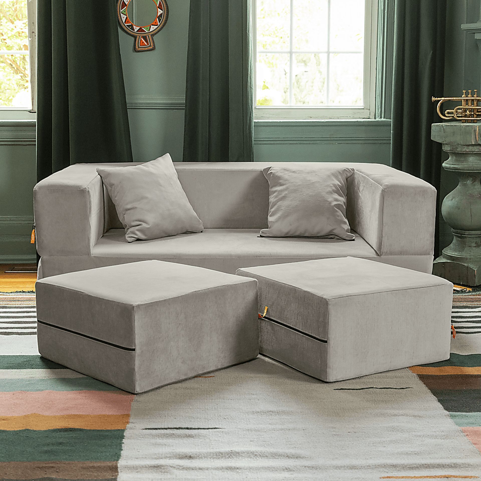 Kids Alfy Dove Gray Loveseat & Ottomans, Set of 3 - Image 2