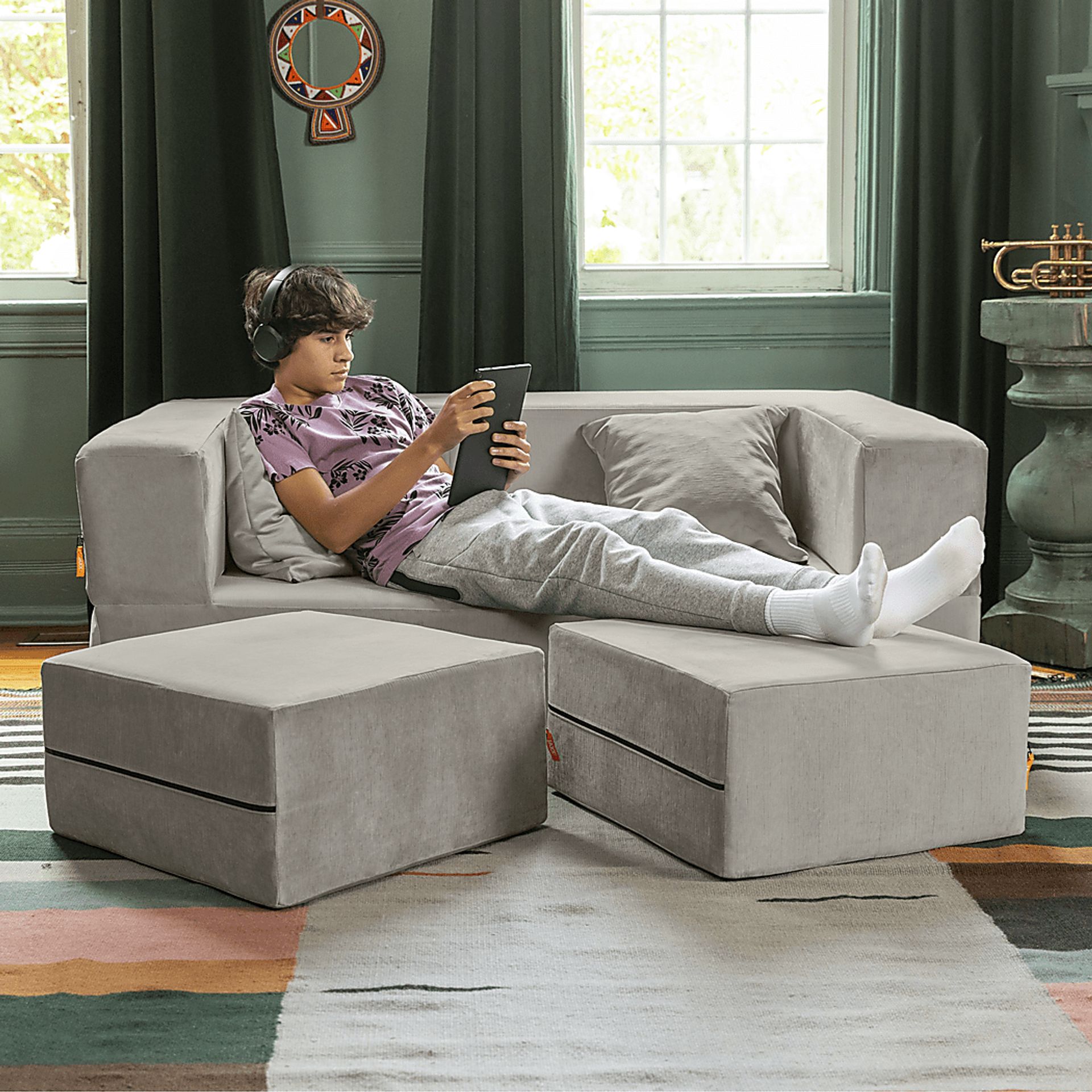 Kids Alfy Dove Gray Loveseat & Ottomans, Set of 3 - Image 4