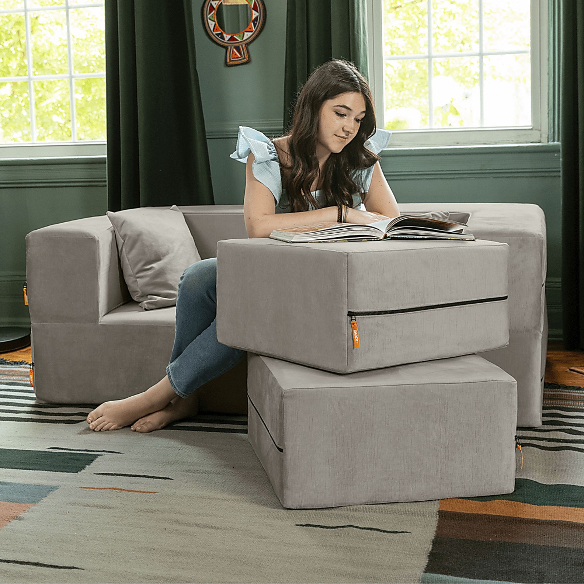 Kids Alfy Dove Gray Loveseat & Ottomans, Set of 3 - Image 6