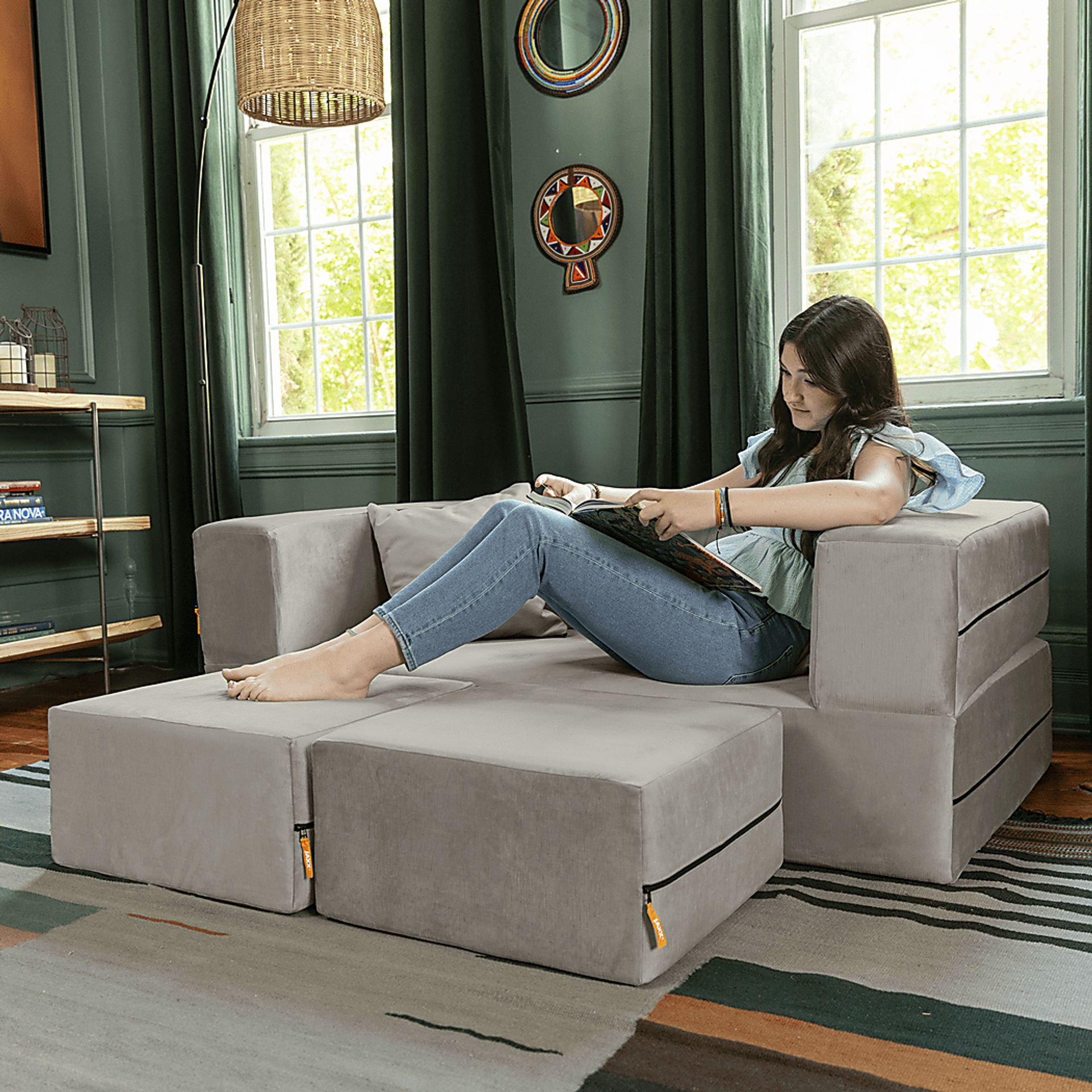 Kids Alfy Dove Gray Loveseat & Ottomans, Set of 3 - Image 7