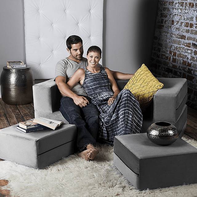 Alfy Gray Convertible Loveseat and Ottoman - Thumbnail - Image 4
