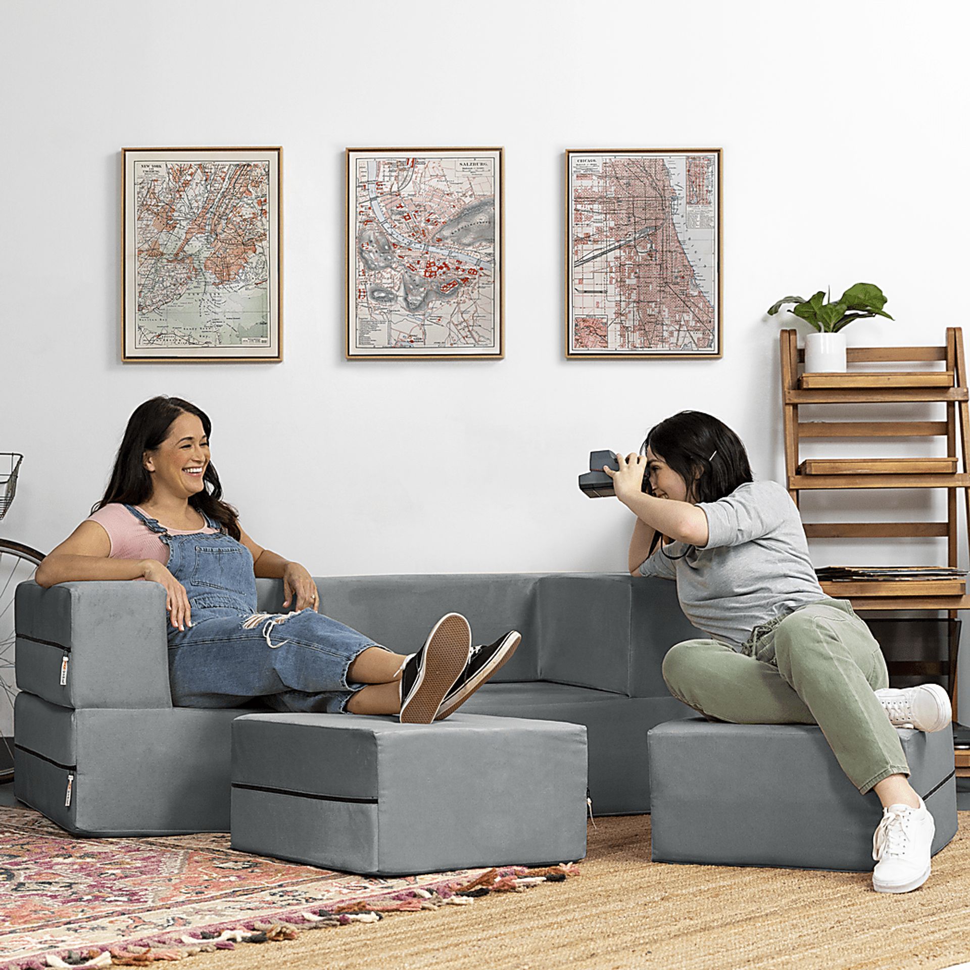 Kids Alfy Gray Loveseat & Ottoman Set - Image 3