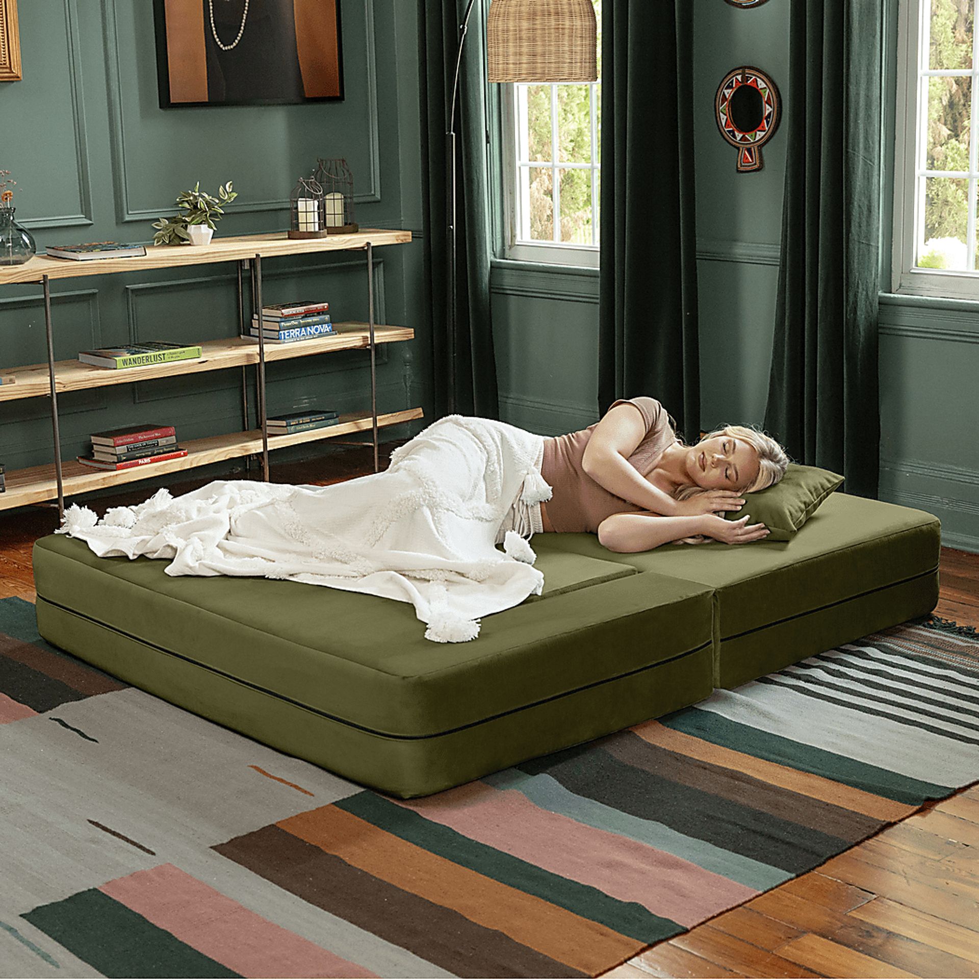 Kids Alfy Green Loveseat & Ottomans, Set of 3 - Image 5