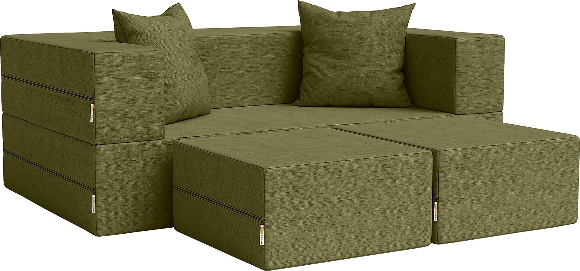 Kids Alfy Green Loveseat & Ottomans, Set of 3 - Image 1