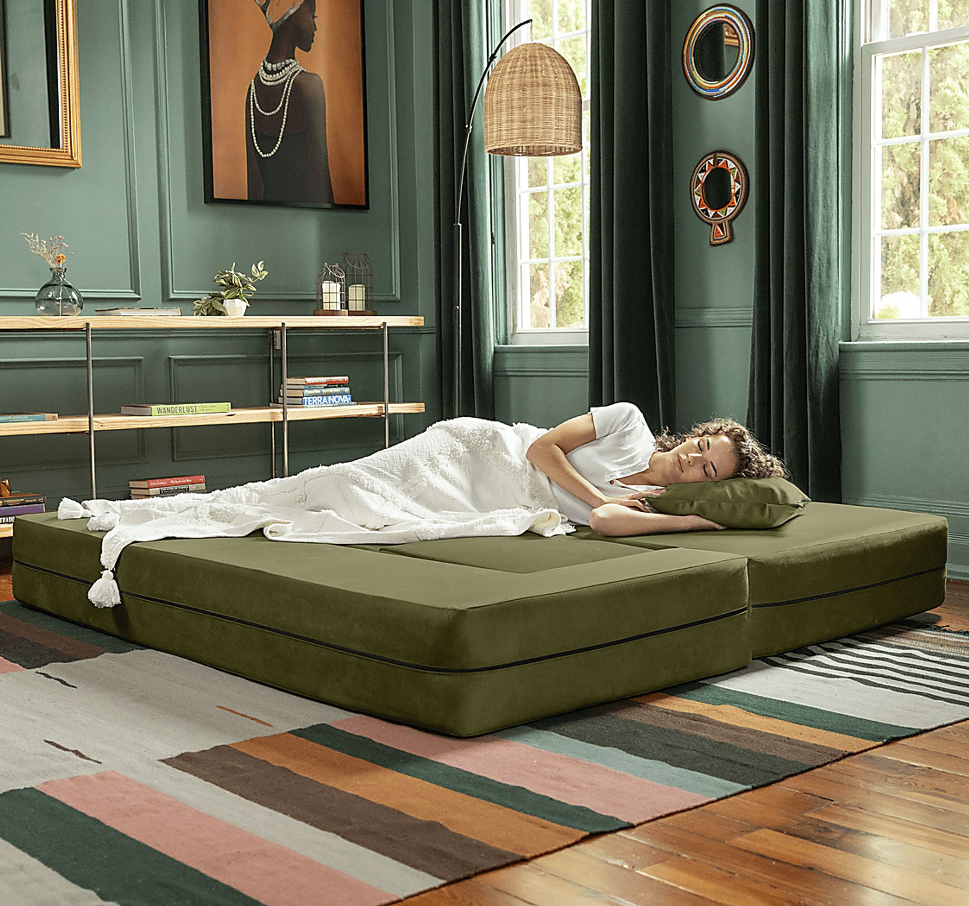 Kids Alfy Green Sofa & Ottomans, Set of 4 - Image 4