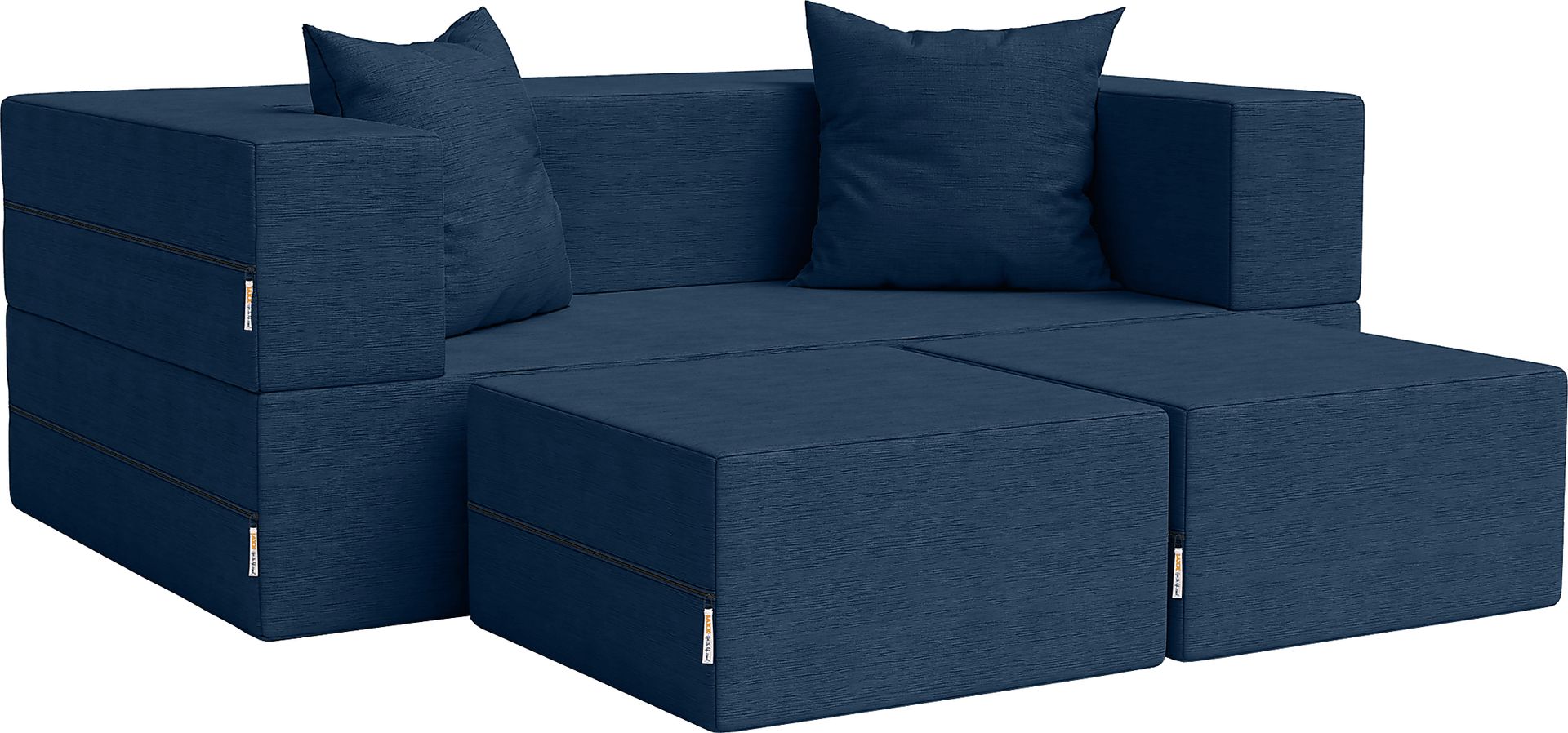 Kids Alfy Indigo Loveseat & Ottomans, Set of 3 - Image 1