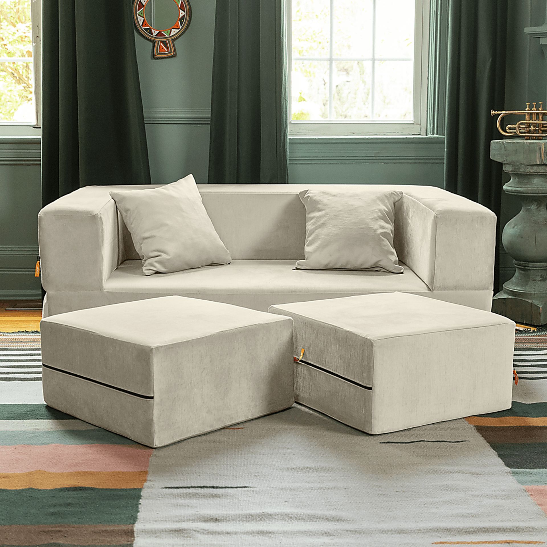 Kids Alfy Ivory Loveseat & Ottomans, Set of 3 - Image 2